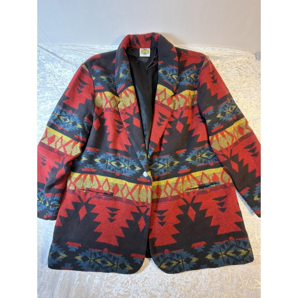 Rod's Blazer Women XL Vintage Southwestern Aztec Western Wool Look Jacket